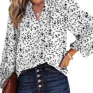 Women's Casual V Neck Alicia Floral Print Smocked Long Sleeve Chiffon Blouses Bo